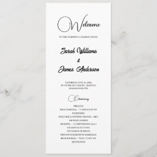Elegant Black Typography White Wedding Program Programme