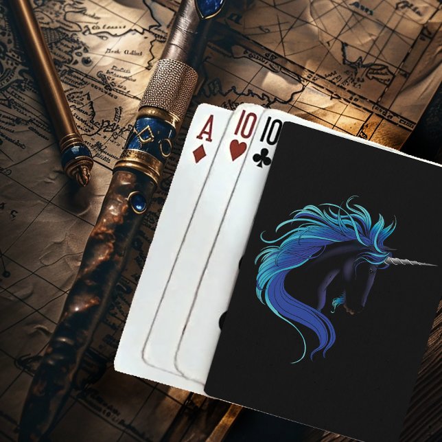 Elegant Black Unicorn Blue Silver Magical Fantasy Playing Cards (Creator Uploaded)