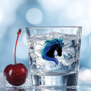 Elegant Black Unicorn Blue Silver Magical Fantasy Shot Glass