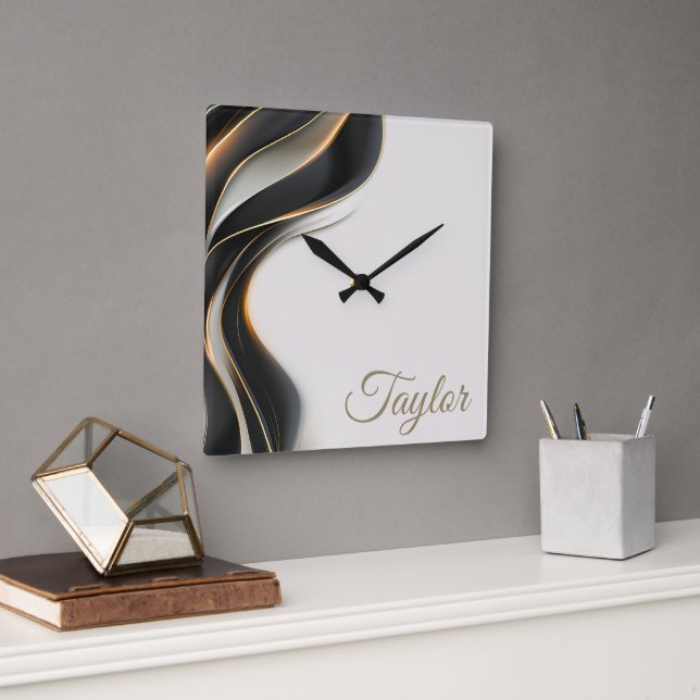 Elegant Black Veil Personalised  Square Wall Clock (Office)