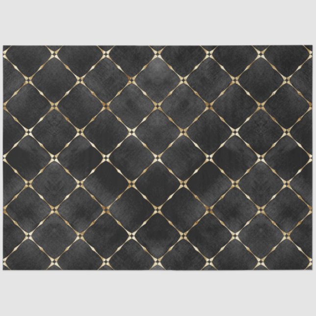 Elegant Black Velvet Faux Gold Plaid Luxury Tissue Paper (Front)