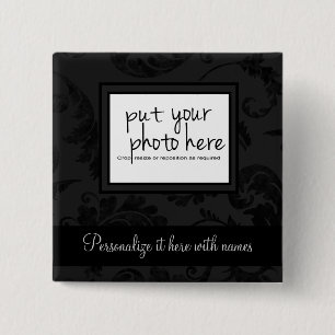 Elegant Black Velvet Style Floral Photo & Text 15 Cm Square Badge