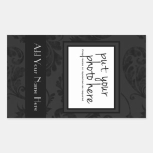 Elegant Black Velvet Style Floral Photo & Text Rectangular Sticker