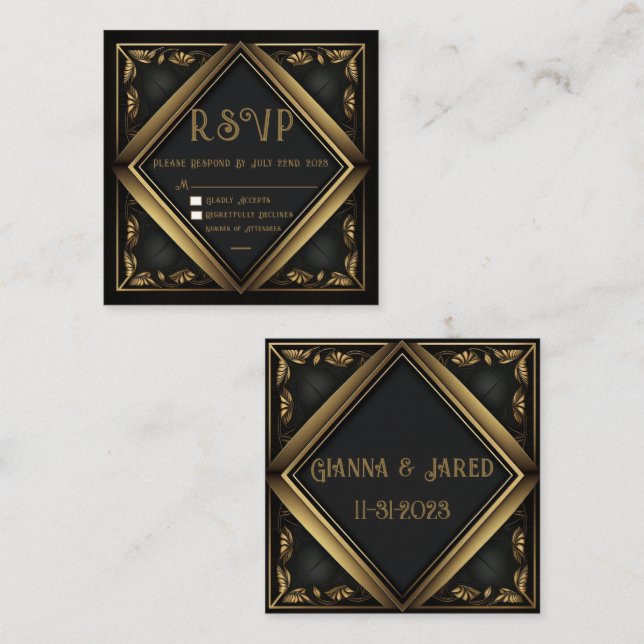 Elegant Black Velvet Wedding RSVP Card (Front/Back)