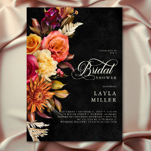 Elegant Black Vibrant Boho Floral Script Shower Invitation