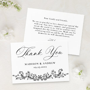 Elegant Black Victorian Floral Wedding Thank You Card