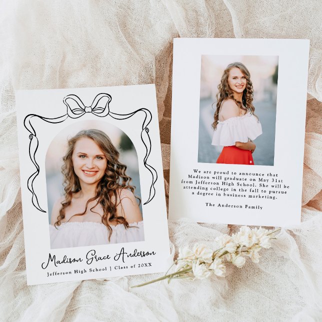 Elegant Black Vintage Bow Photo Graduation Announcement (Creator Uploaded)