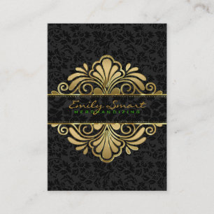Elegant Black Vintage Damasks Gold Frame Business Card