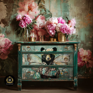 Elegant Black Vintage Floral Bear Decoupage Tissue Paper