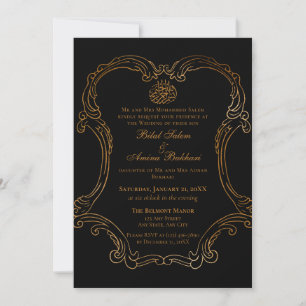 Elegant Black Vintage Gold Frame Islamic Wedding Invitation