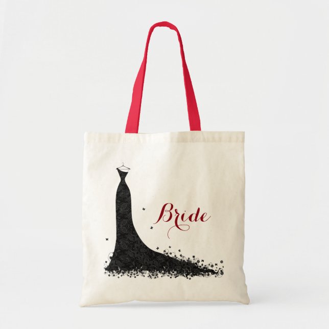 Elegant Black Vintage Lace Wedding Dress Tote Bag (Front)