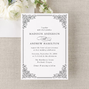 Elegant Black Vintage Ornate Frame Wedding Invitation