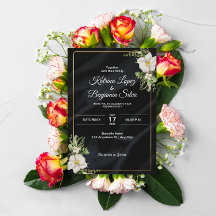 elegant black vintage wedding invitation