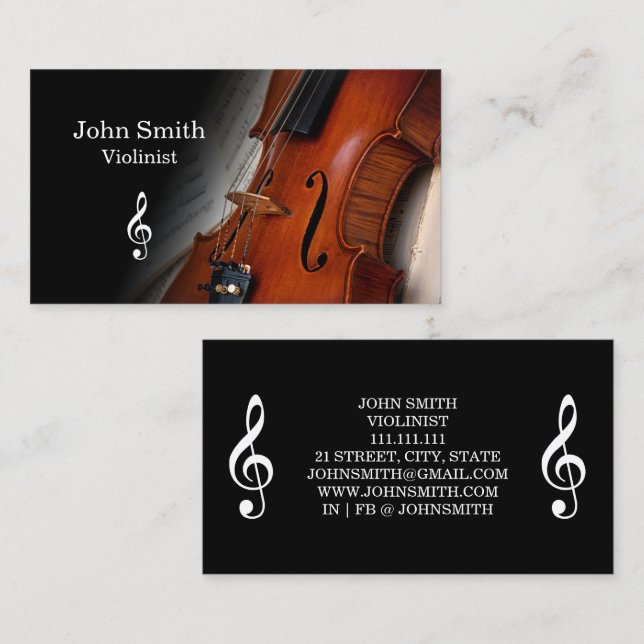 Elegant Black Violin Violinist Business Card (Front/Back)