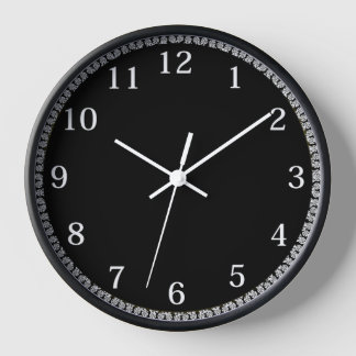 Elegant Black Wall Clock with Diamond Border