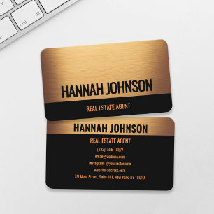 Elegant Black & Warm Gold Metal Business Card