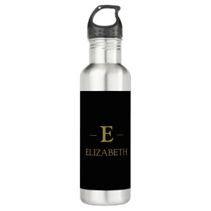 Elegant Black Water Bottle with Gold Monogram