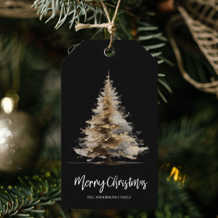 Elegant Black Watercolor Christmas Tree Gift Tags