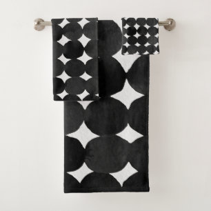 Elegant black watercolor dots bath towel set