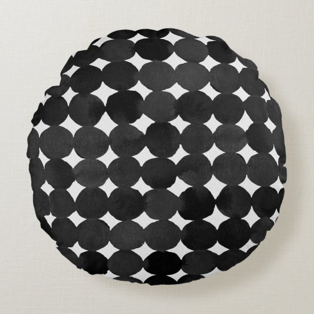 Elegant black watercolor dots  round cushion (Front)
