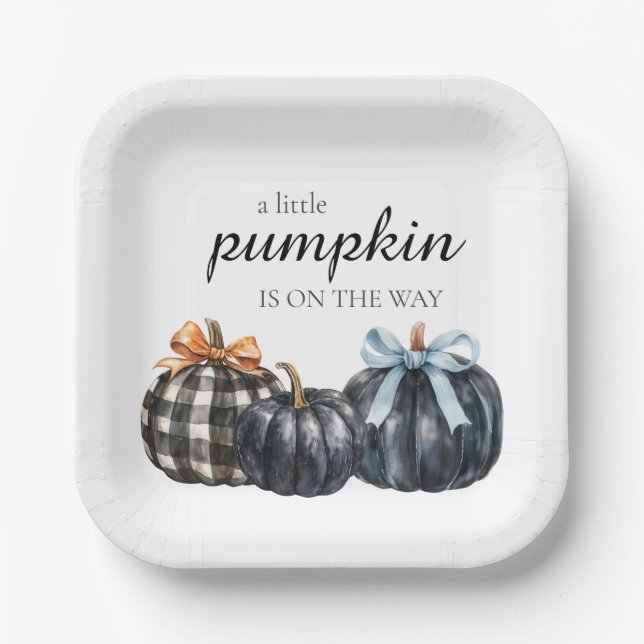Elegant Black Watercolor Pumpkins Baby Shower  Paper Plate (Front)