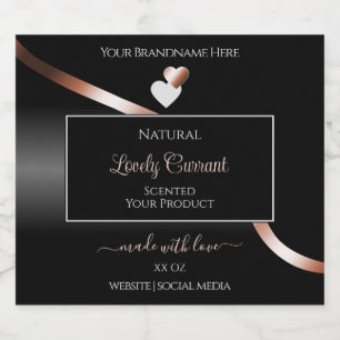Elegant Black Wavy Rose Gold Hearts Product Labels