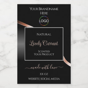 Elegant Black Wavy Rose Gold Logo Product Labels