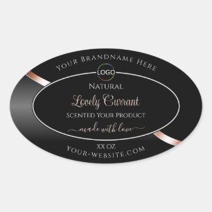 Elegant Black Wavy Rose Gold Logo Product Labels