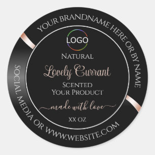 Elegant Black Wavy Rose Gold Logo Product Labels