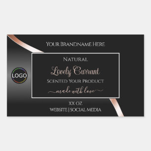 Elegant Black Wavy Rose Gold Logo Product Labels