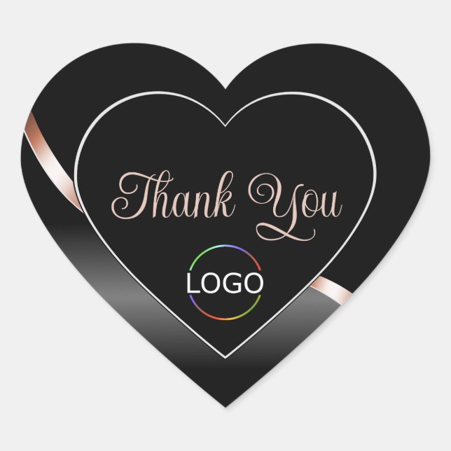 Elegant Black Wavy Rose Gold with Logo Thank You Heart Sticker (Front)
