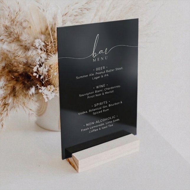 Elegant Black Wedding Bar Menu Acrylic Sign (Creator Uploaded)