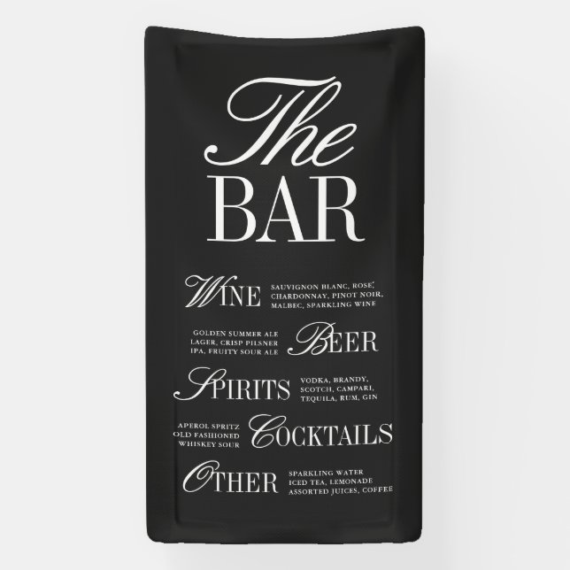 Elegant Black Wedding Bar Menu Reception Decor Banner (Vertical)