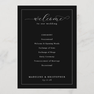 Elegant Black Wedding Ceremony Schedule Programme