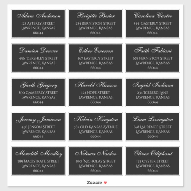 Elegant Black Wedding Guest Individual Addresses (Sheet)