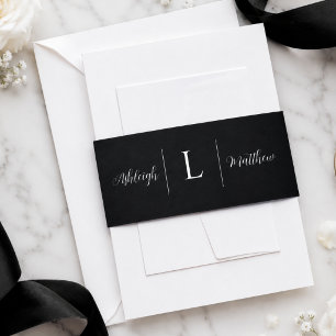 Elegant Black Wedding Invitation Belly Band