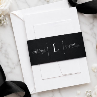 Elegant Black Wedding Invitation Belly Band