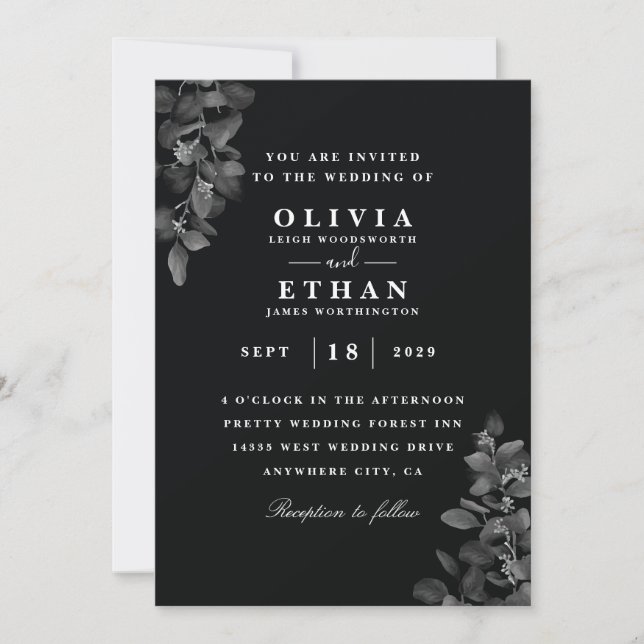 Elegant black wedding invitations (Front)