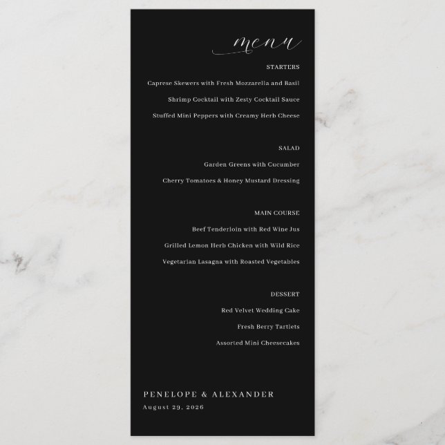 Elegant Black Wedding Menu (Front)
