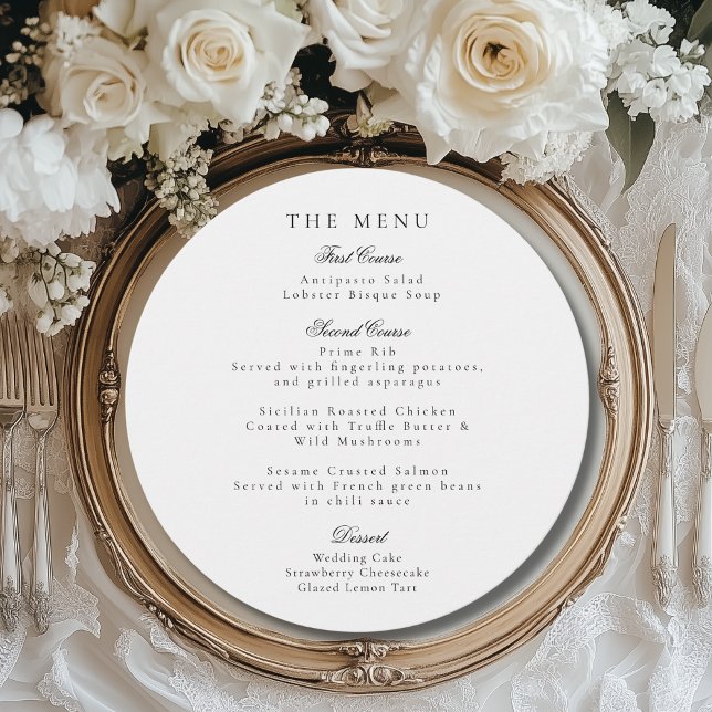 Elegant Black Wedding Menu & Reception Thank You (This unique & elegant wedding reception menu is perfect for a classic, European-style celebration.)