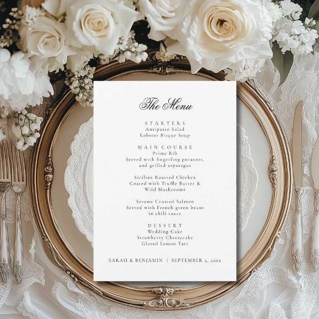 Elegant Black Wedding Menu & Reception Thank You (This elegant wedding menu is perfect for creating that fine art wedding look.)
