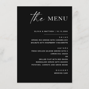 Elegant Black Wedding. Modern Minimalist Reception Menu