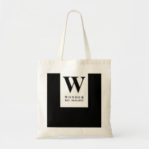 Elegant Black Wedding Monogram   Minimalist Couple Tote Bag