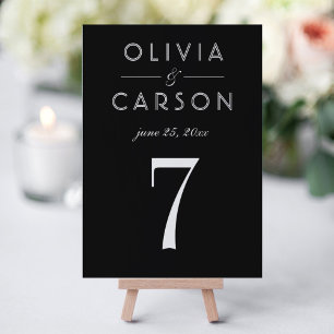 Elegant Black Wedding Monogram Table Number