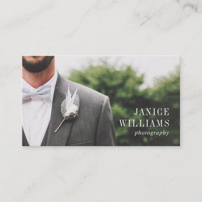 Elegant black wedding photography modern minimal business card (Front)