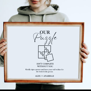 Elegant Black Wedding Puzzle Guestbook Sign