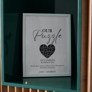 Elegant Black Wedding Puzzle Guestbook Sign