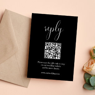 Elegant Black Wedding QR Code Respond RSVP Card
