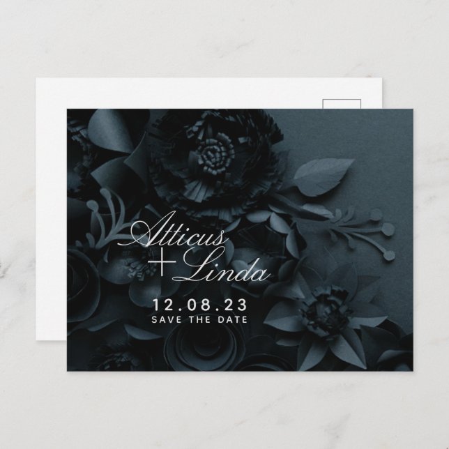 Elegant Black Wedding save the date card (Front/Back)