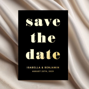 Elegant Black Wedding Save The Date Gold